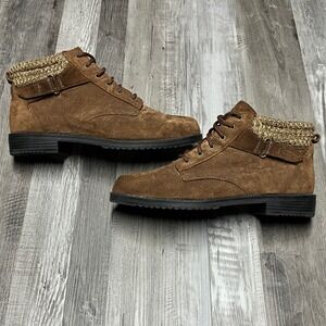 Rugged Outback Women's Brown Suede Knit Ankle Boots Lace Up Size 9